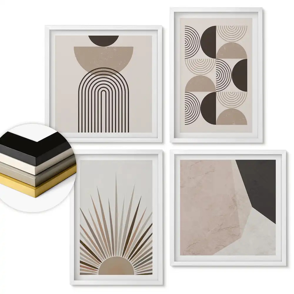 Set de tablouri înrămate cu abstracțiuni moderne în culori discrete