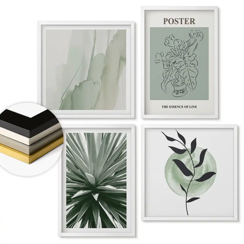 Set de 4 tablouri înrămate Armonie verde în stil modern