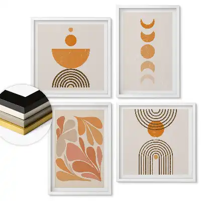 Set 4 tablouri înrămate Forme abstracte în culori calde