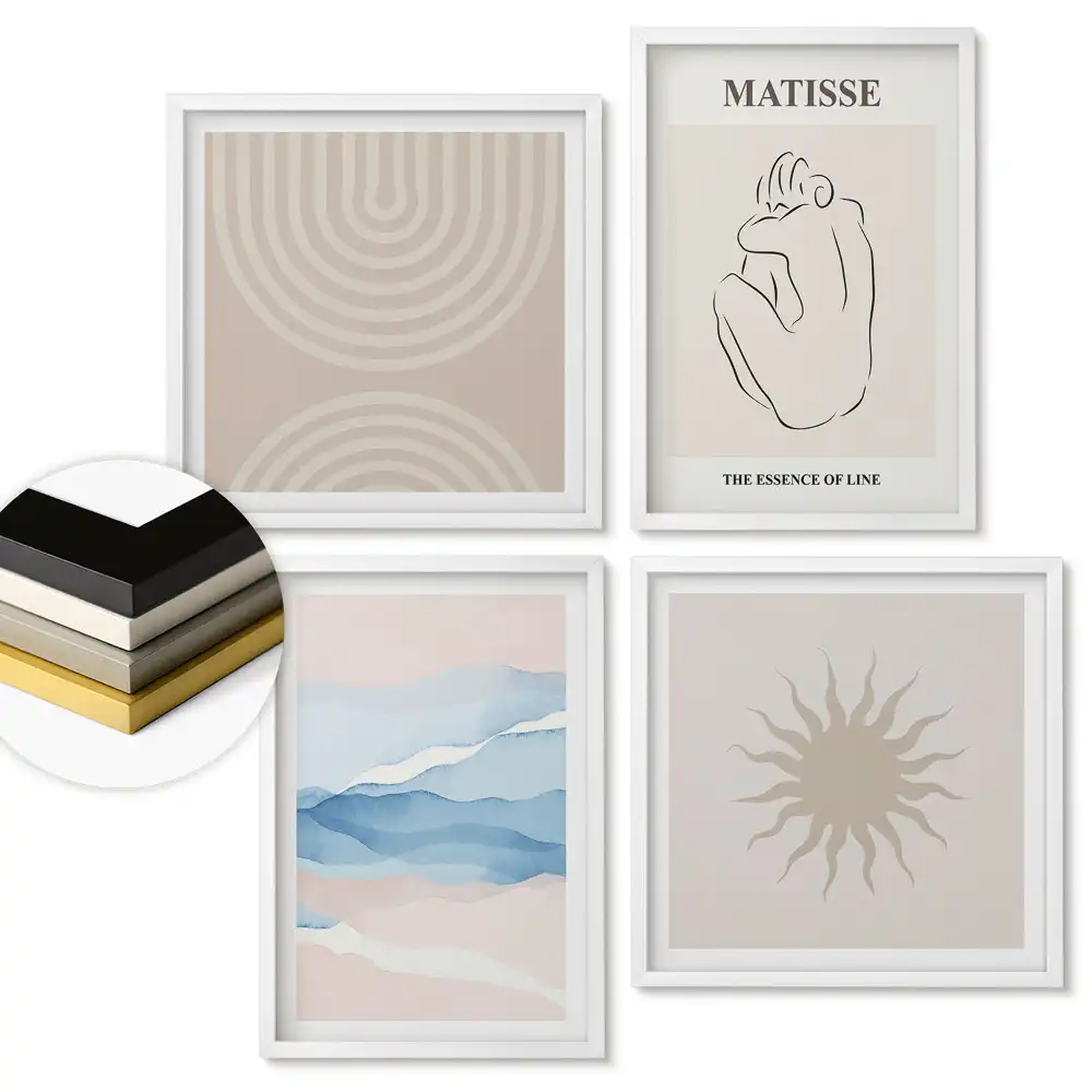 Set de tablouri înrămate cu compoziții abstracte în culori discrete