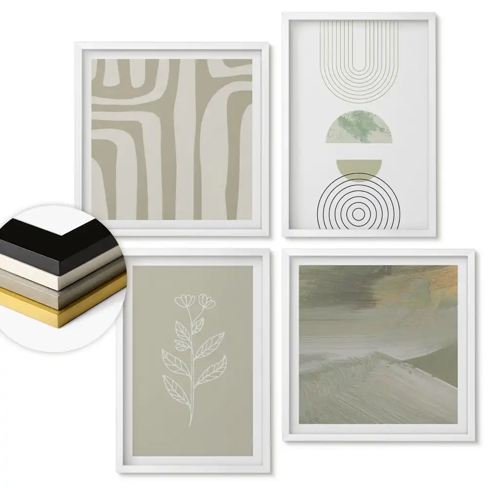 Set de 4 tablouri înrămate cu design modern în culori discrete