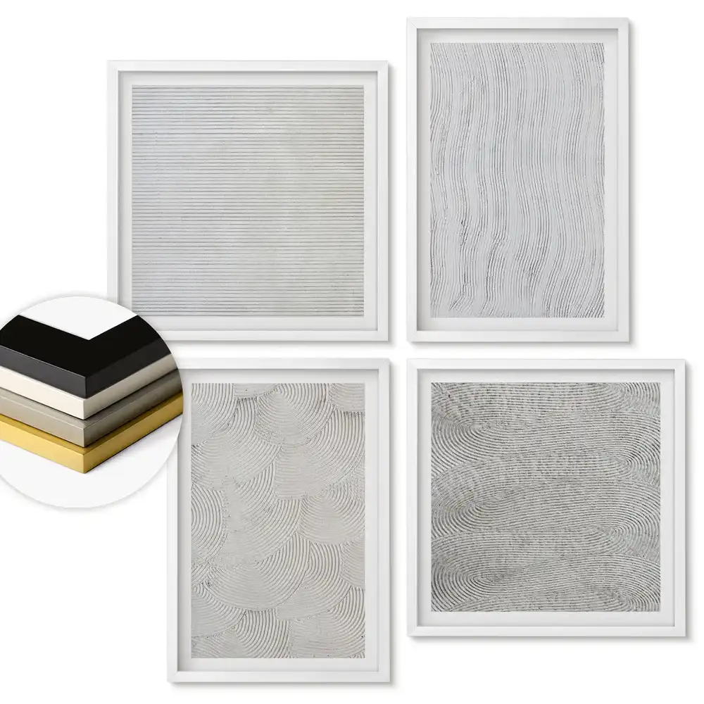 Set de tablouri înrămate cu modele abstracte în nuanțe de alb