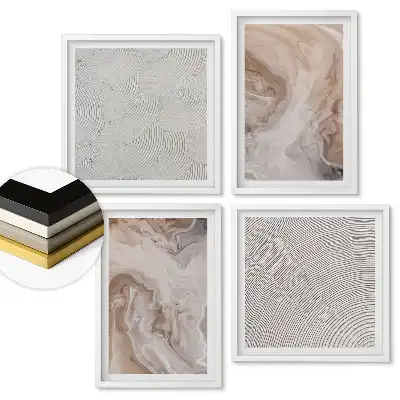 Set 4 tablouri înrămate Modele abstracte în nuanțe de bej