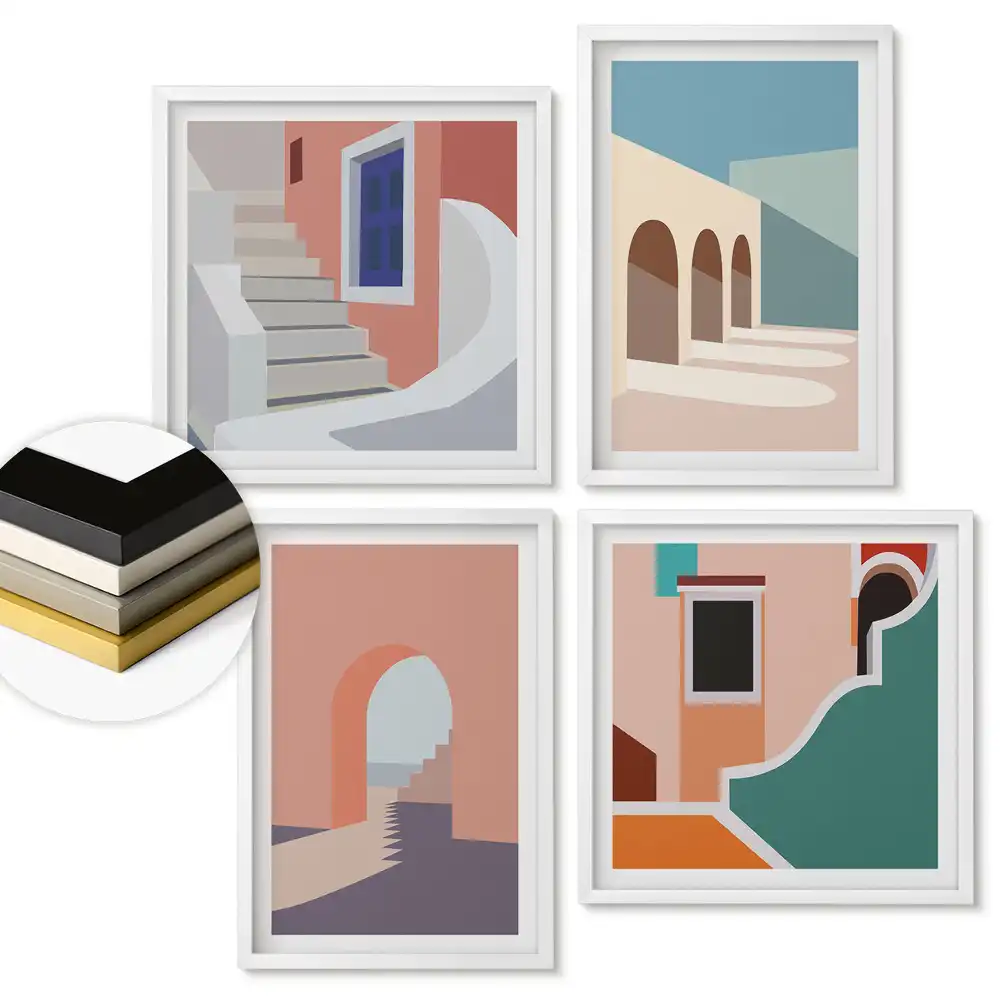 Set de 4 tablouri înrămate Culorile arhitecturii în stil minimalist