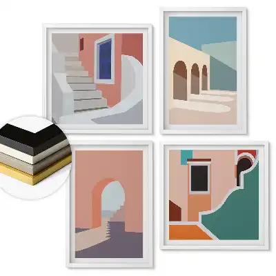 Set de 4 tablouri înrămate Culorile arhitecturii în stil minimalist