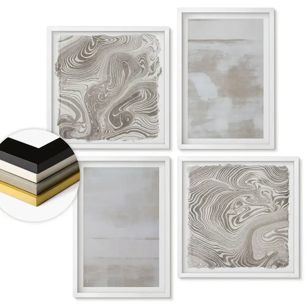 Set de tablouri înrămate cu modele abstracte în nuanțe de bej