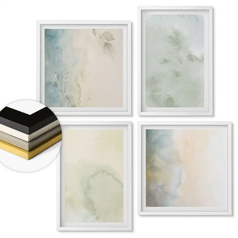 Set 4 tablouri înrămate Acuarele delicate în nuanțe pastelate