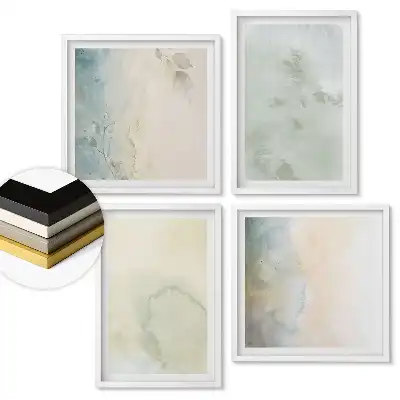 Set 4 tablouri înrămate Acuarele delicate în nuanțe pastelate