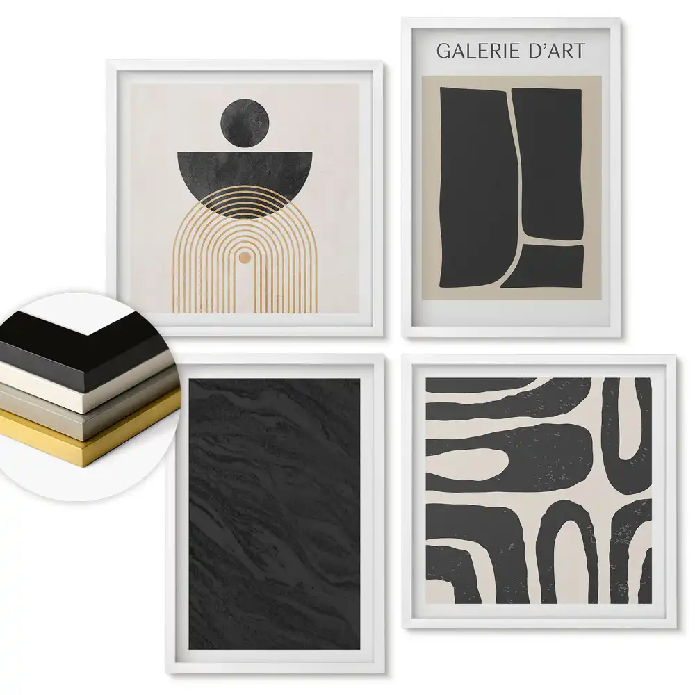 Set de 4 tablouri înrămate cu modele abstracte în stil modern