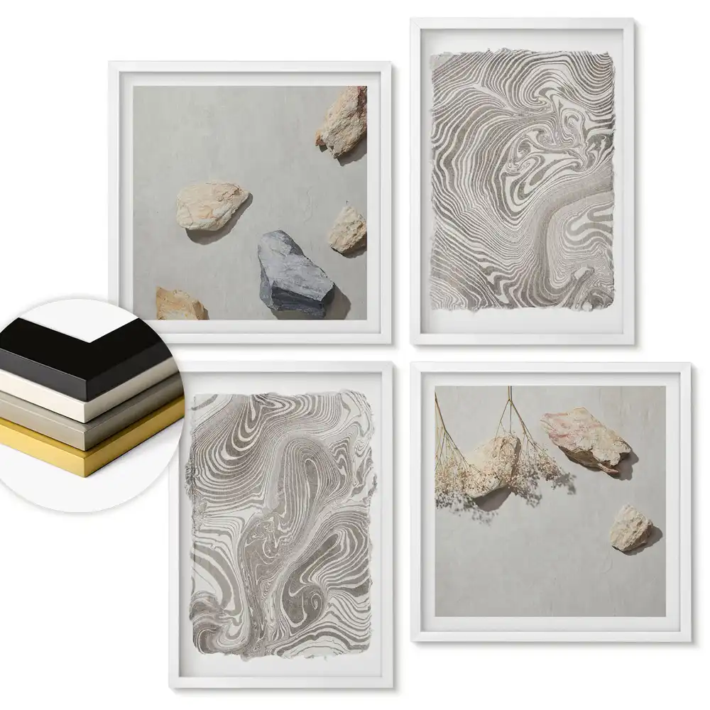 Set de tablouri înrămate cu modele abstracte și pietre naturale