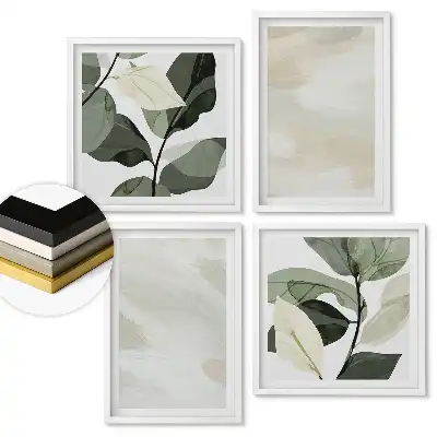 Set 4 tablouri înrămate Accente vegetale într-un stil minimalist