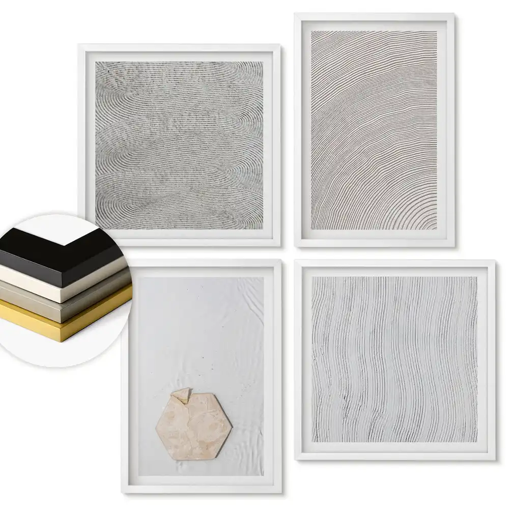 Set 4 tablouri înrămate cu modele abstracte în nuanțe de gri