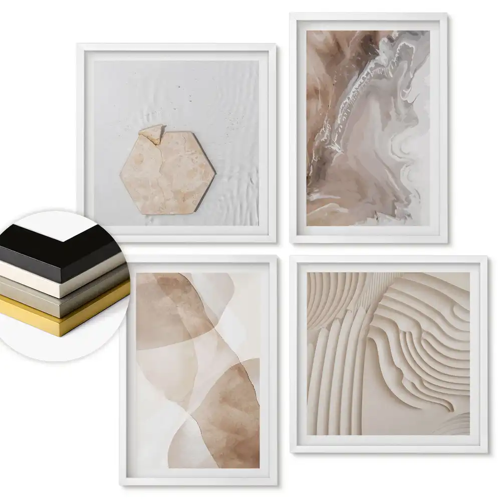 Set de tablouri înrămate cu forme abstracte în culori discrete