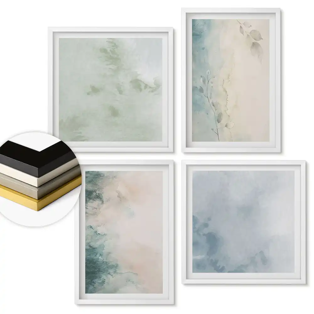 Set de tablouri înrămate cu peisaje abstracte în culori delicate