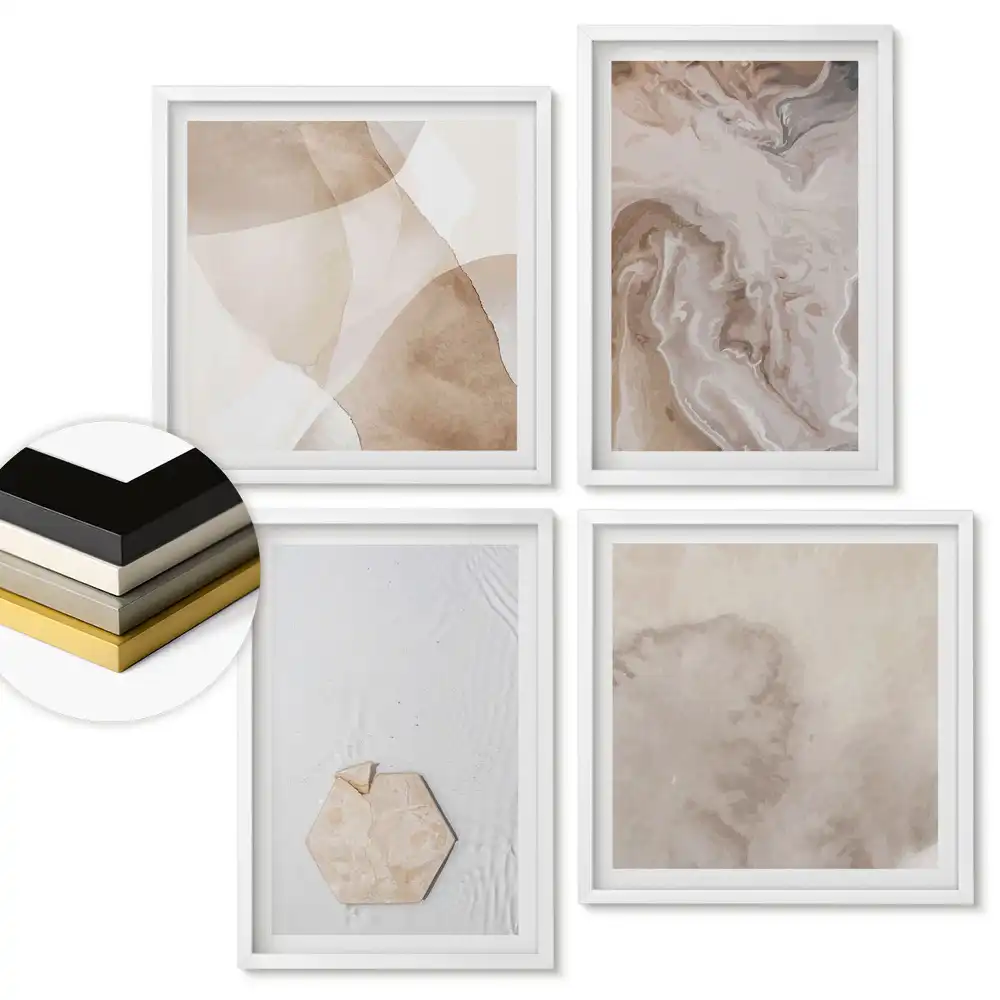 Set de 4 tablouri înrămate Nuanțe abstracte ale pământului și apei