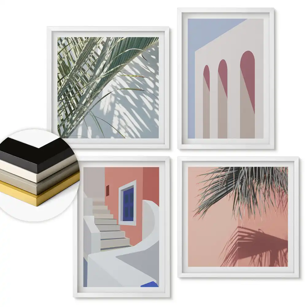 Set de 4 tablouri înrămate cu grafică modernă în culori pastelate