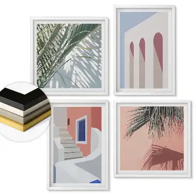 Set de 4 tablouri înrămate cu grafică modernă în culori pastelate