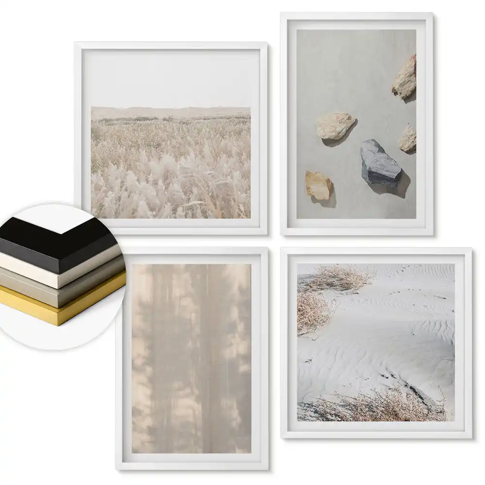 Set 4 tablouri înrămate cu peisaje minimaliste în culori discrete