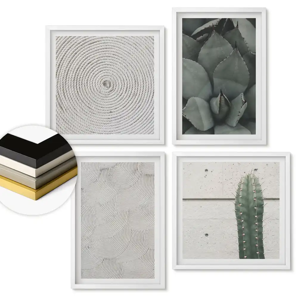 Set de 4 tablouri înrămate cu motive botanice în stil minimalist