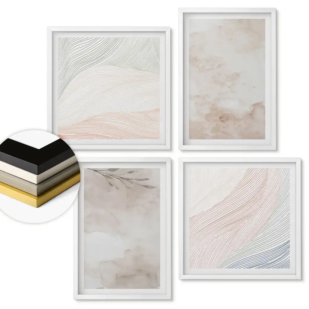 Set de tablouri înrămate cu modele abstracte în nuanțe delicate