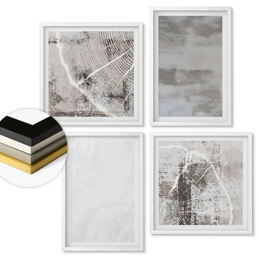 Set de 4 tablouri înrămate cu modele abstracte în nuanțe de gri