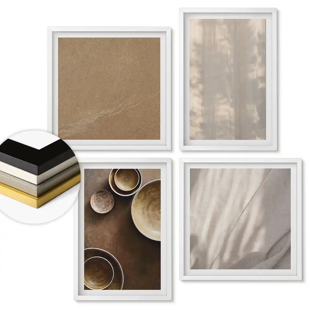 Set de 4 tablouri înrămate cu texturi naturale și modele minimaliste