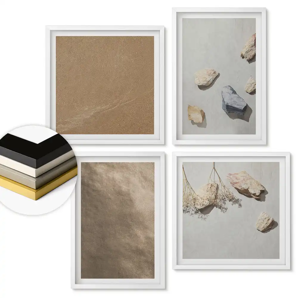 Set de 4 tablouri înrămate cu texturi naturale în stil minimalist
