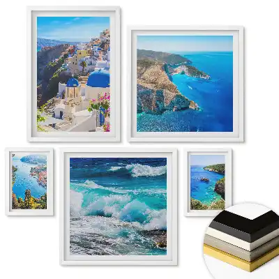 Set 5 tablouri înrămate Peisaje pitorești de coastă ale Greciei