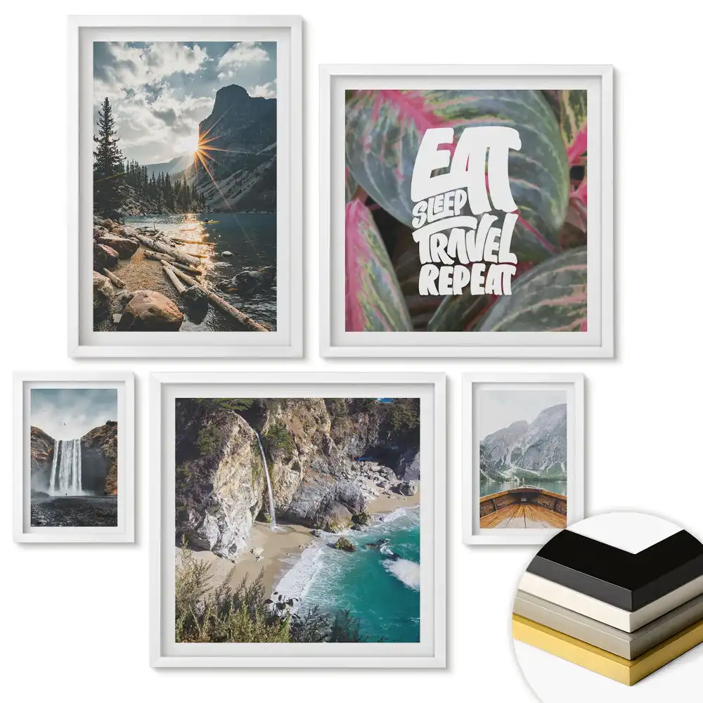 Set de 5 tablouri înrămate cu tematică de aventură, natură și inspirație