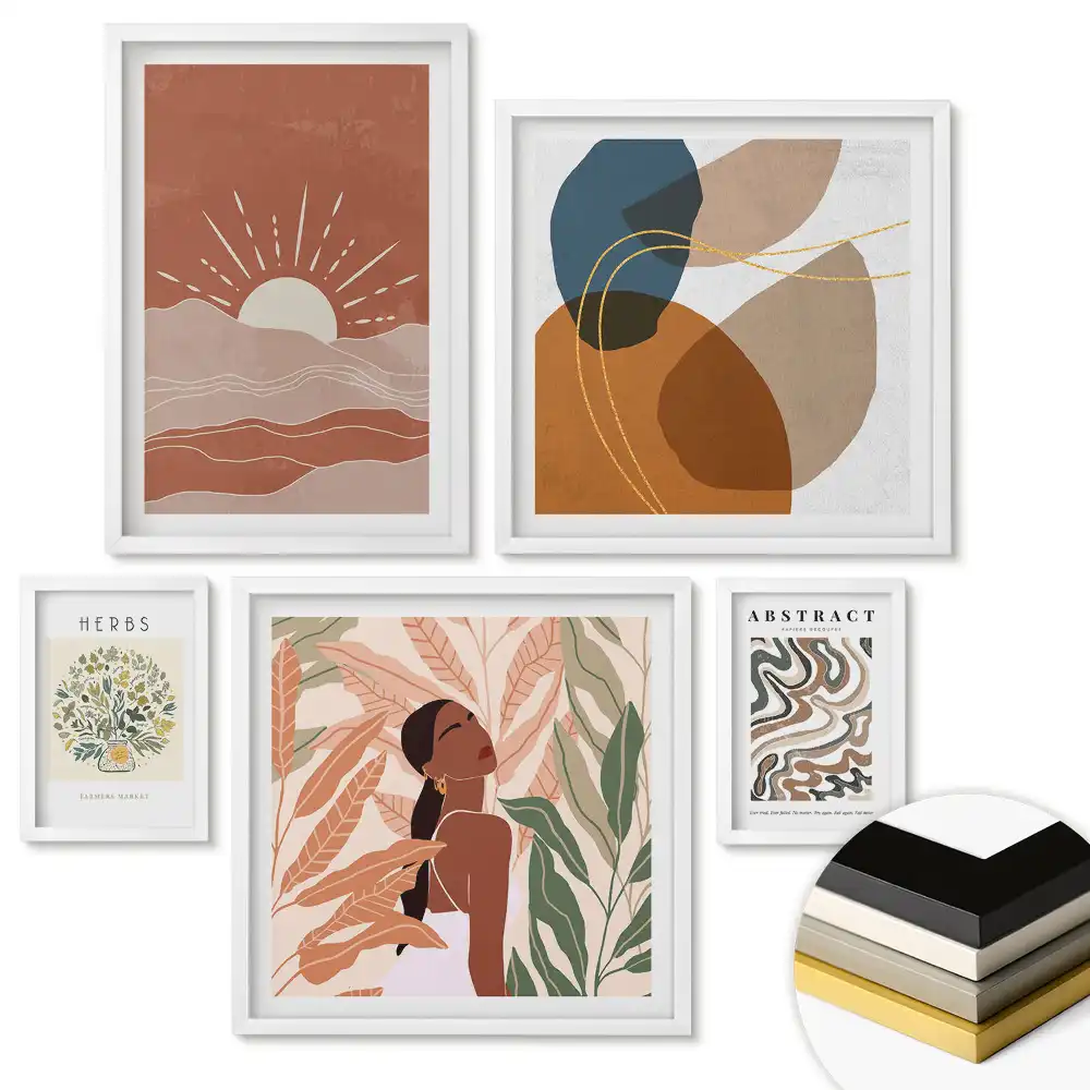 Set de 5 tablouri înrămate cu grafică modernă pentru interior