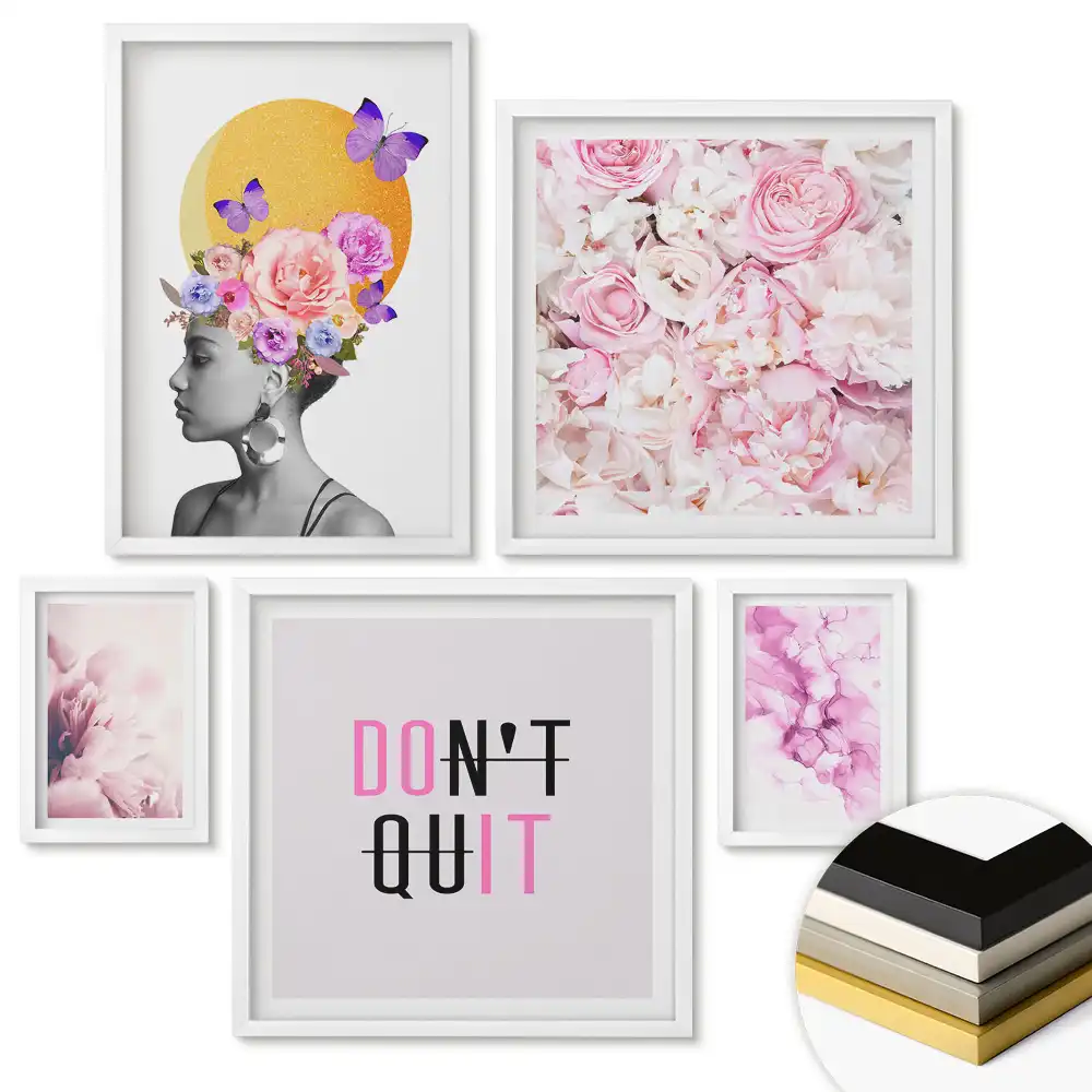 Set de tablouri înrămate cu inspirații florale și mesaje motivaționale