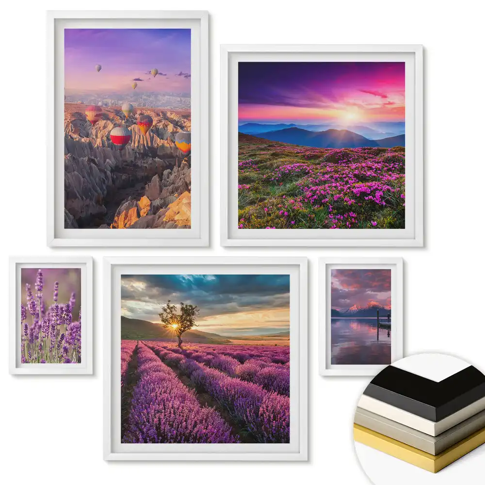 Set 5 tablouri înrămate Peisaje naturale în culorile apusului