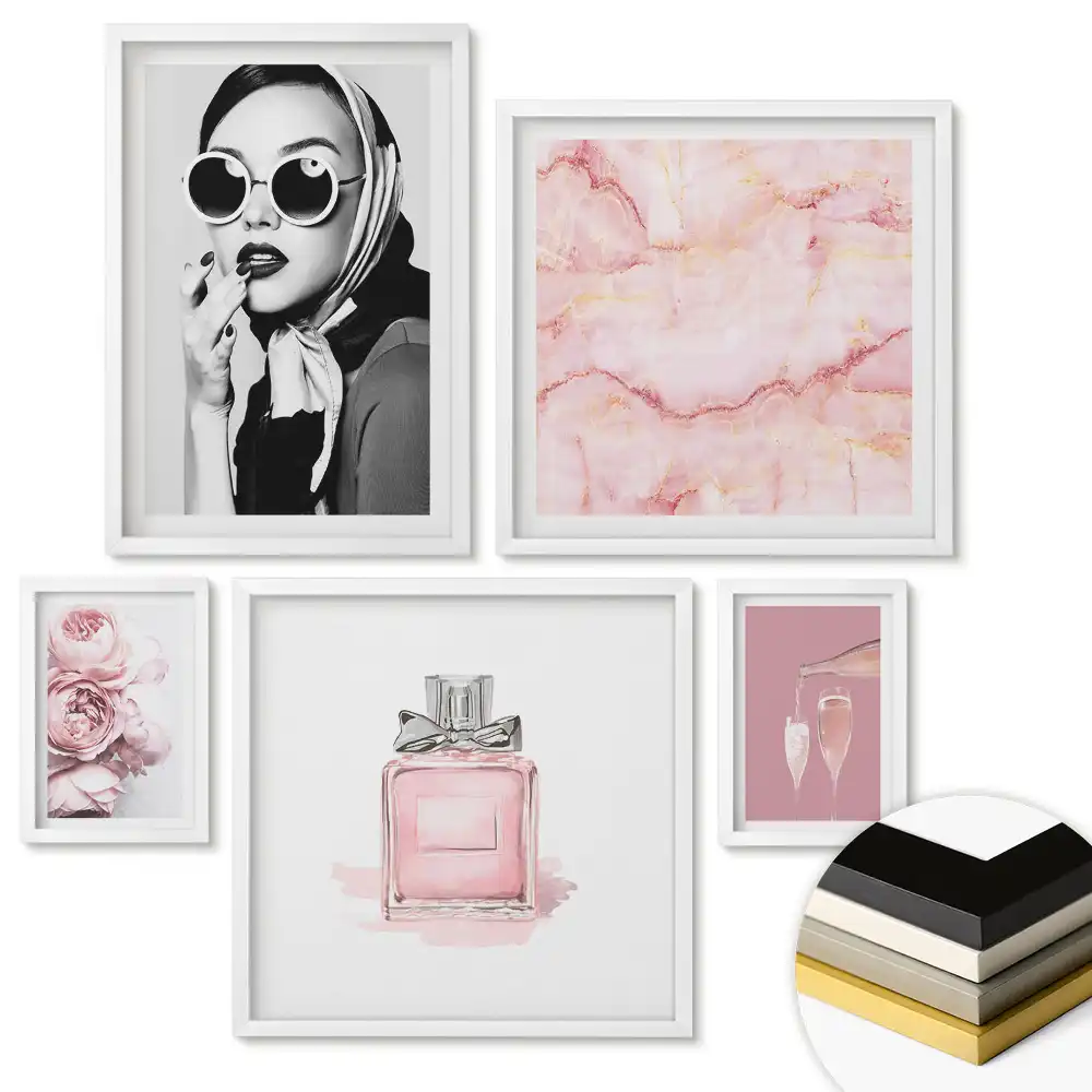 Set 5 tablouri înrămate cu design elegant în nuanțe pastelate