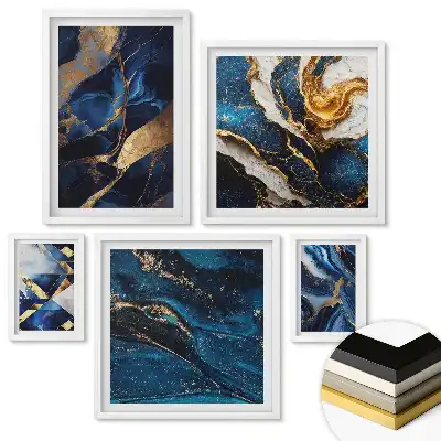 Set tablouri înrămate Abstracțiuni albastre cu accente aurii