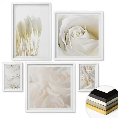 Set 5 tablouri înrămate Eleganță în alb și auriu