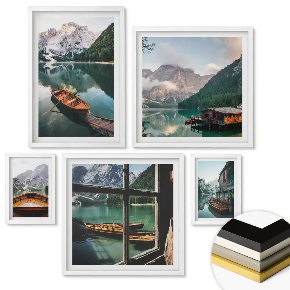 Set 5 tablouri înrămate Vederi pitorești ale lacurilor de munte