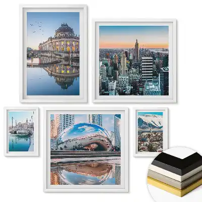 Set de 5 tablouri înrămate Orașe în strălucirea soarelui apus