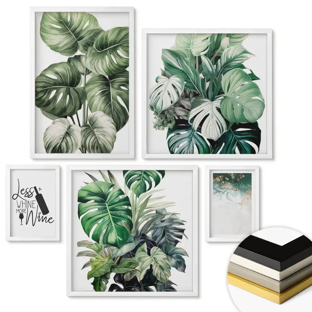Set 5 tablouri înrămate Inspirații din plante cu o notă de vin