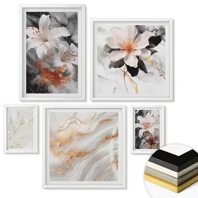 Set 5 tablouri înrămate Compoziții florale pe fundal de marmură