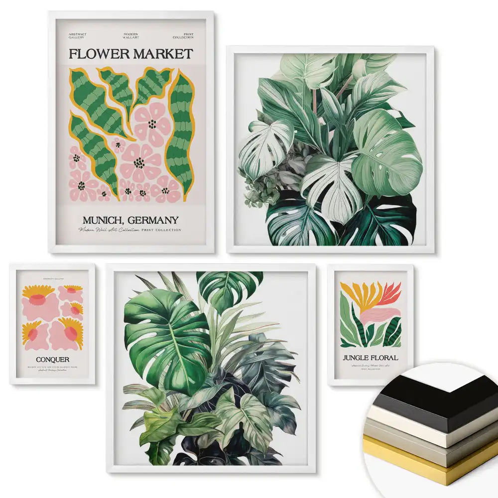 Set 5 tablouri înrămate Inspirații tropicale într-un stil modern