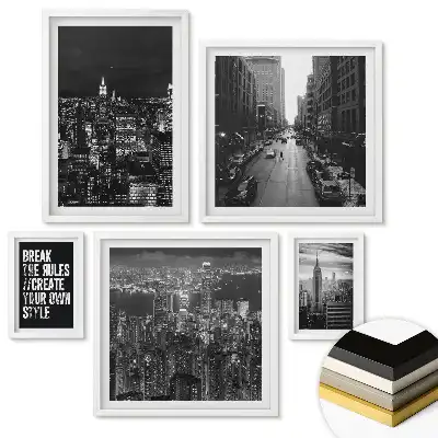 Set 5 tablouri înrămate Oraș modern în alb și negru