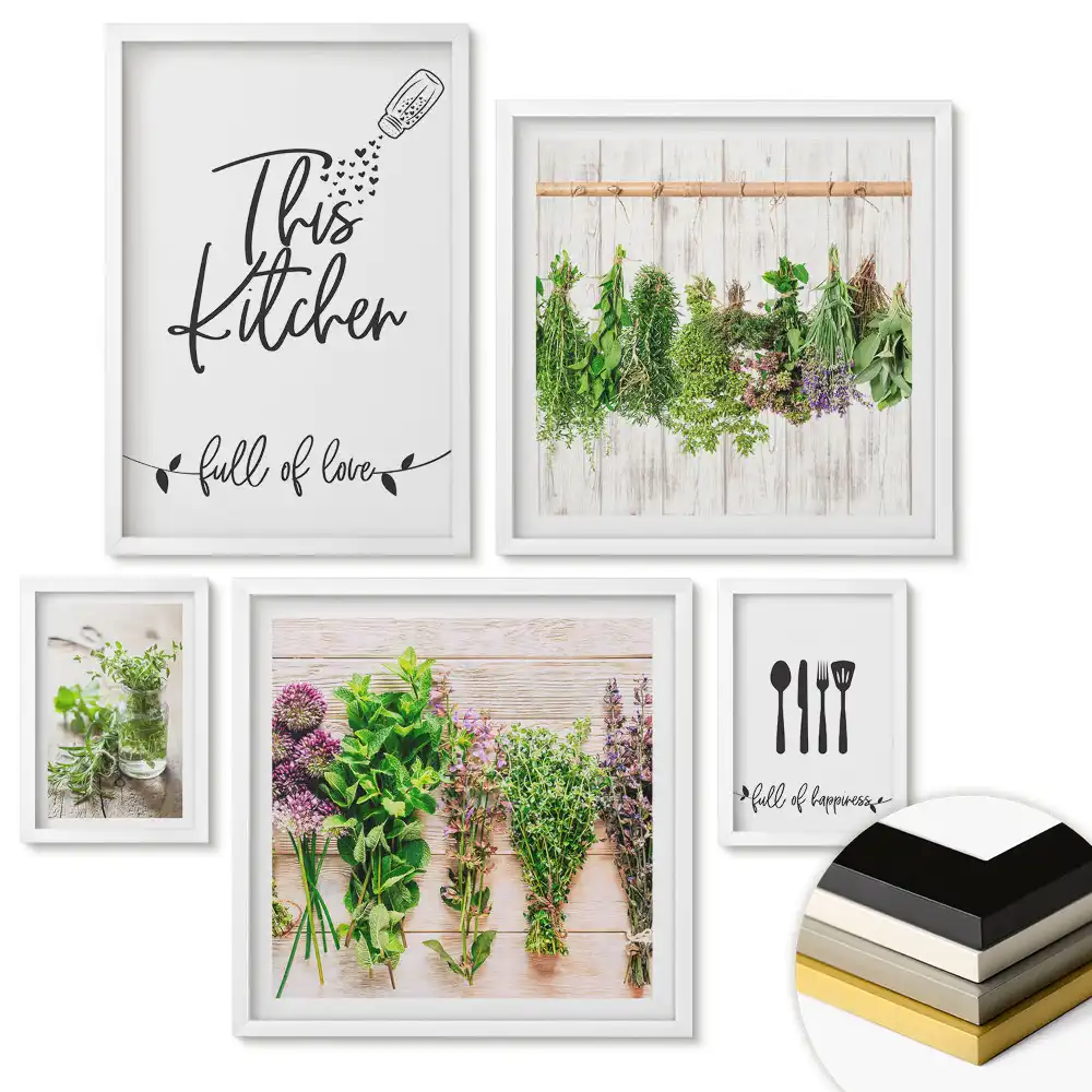 Set de tablouri înrămate Ierburi aromatice într-o bucătărie plină de dragoste