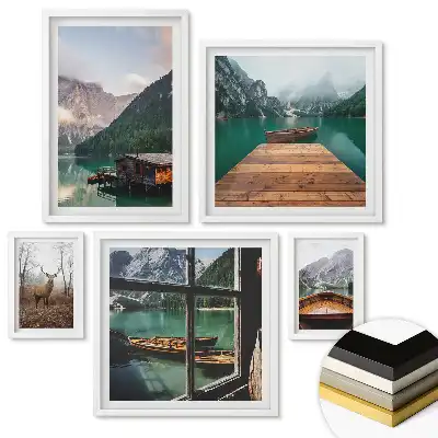 Set de 5 tablouri înrămate cu peisaje montane și lacuri liniștite