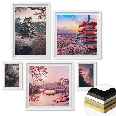 Set 5 tablouri înrămate Peisaje din Japonia în strălucirea primăverii