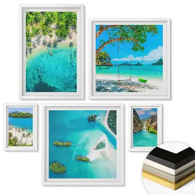 Set de tablouri înrămate cu plaje paradisiace și ape turcoaz