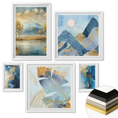 Set 5 tablouri înrămate Peisaje abstracte în nuanțe de albastru