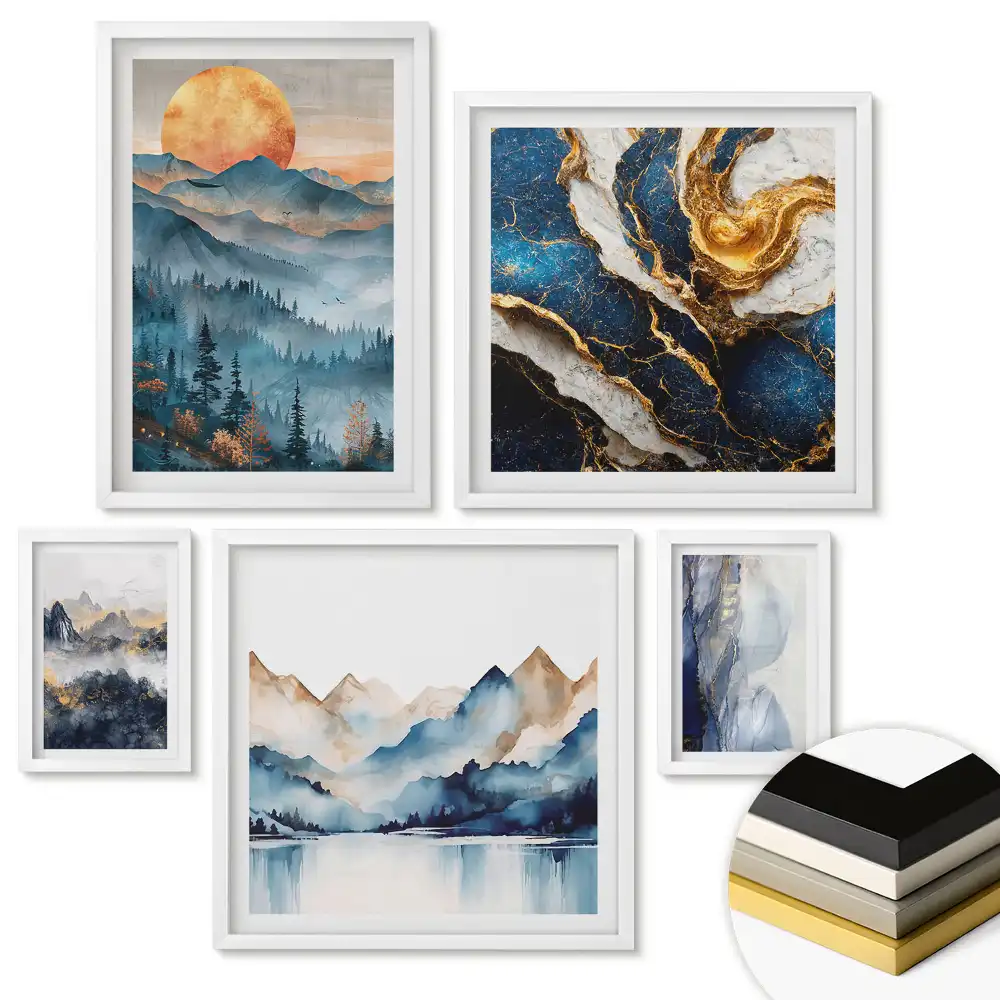 Set tablouri înrămate Peisaje abstracte în nuanțe de albastru