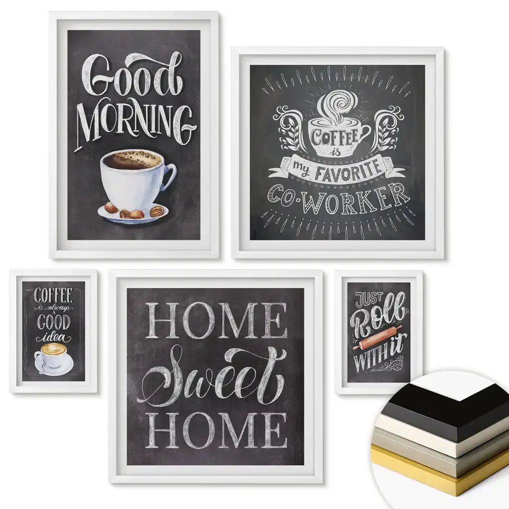 Set de tablouri înrămate cu tema Inspirații pentru cafea și artă pentru casă