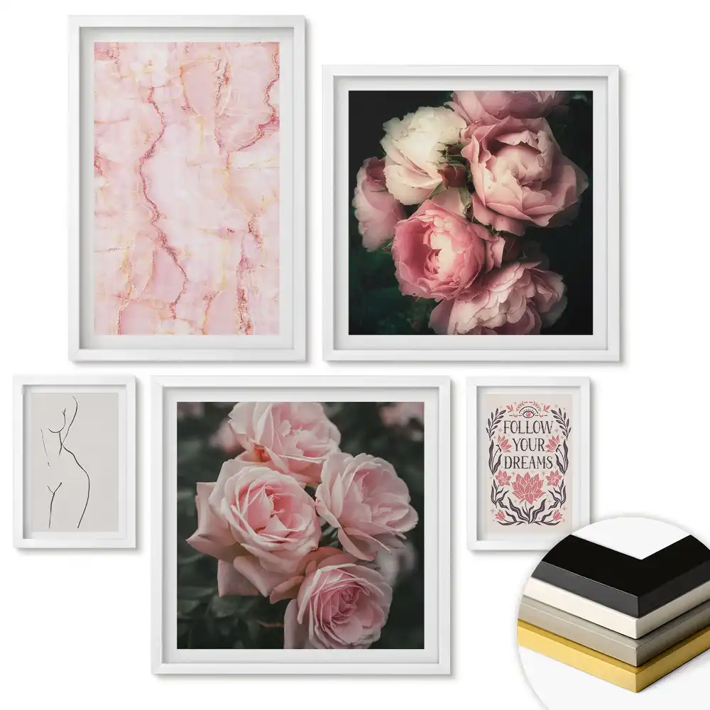 Set 5 tablouri înrămate Flori și motive decorative inspirate