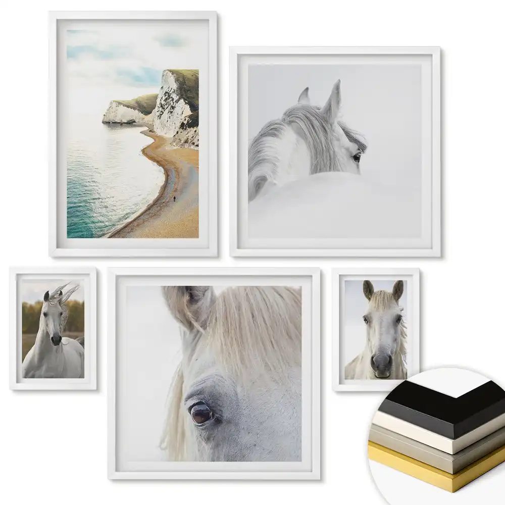 Set de 5 tablouri înrămate cu compoziții abstracte în culori monocromatice